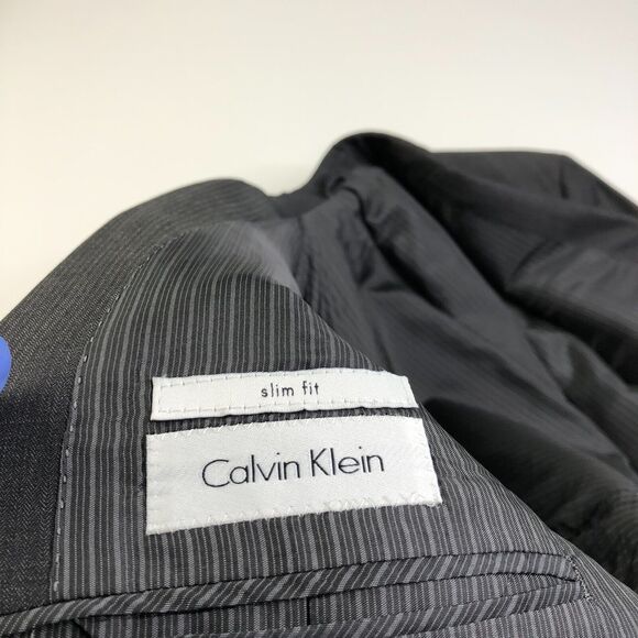 Calvin Klein Slim Fit 42L 100% Wool Two Button Blazer Coat Jacket Gray MINT - Picture 12 of 16